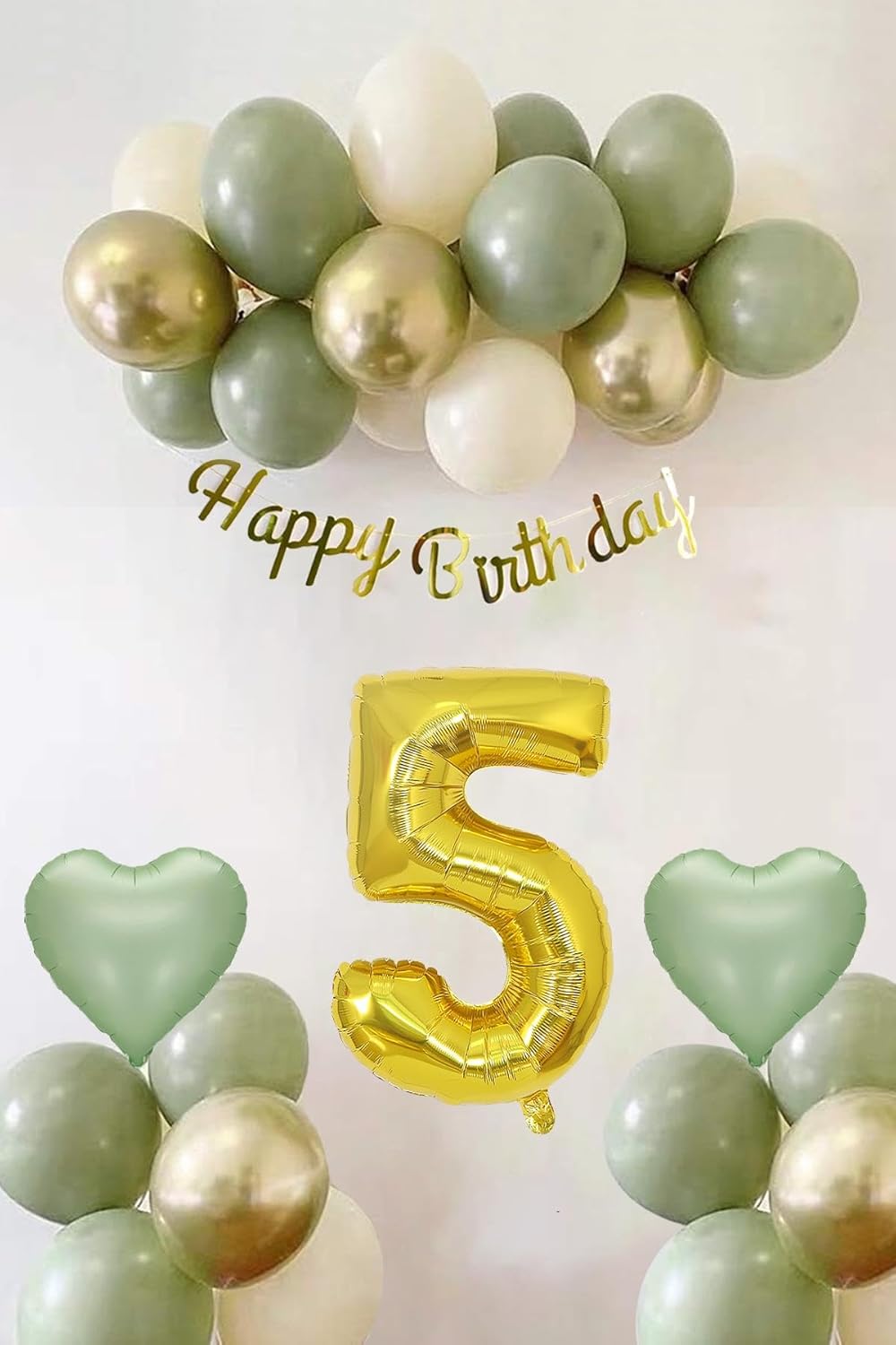 Patladı Gitti Adaçayı Konsept Doğum Günü Seti; Küf Yeşili-Krom - Deniz Kumu ve Adaçayı Kalp Folyo Balon (5)