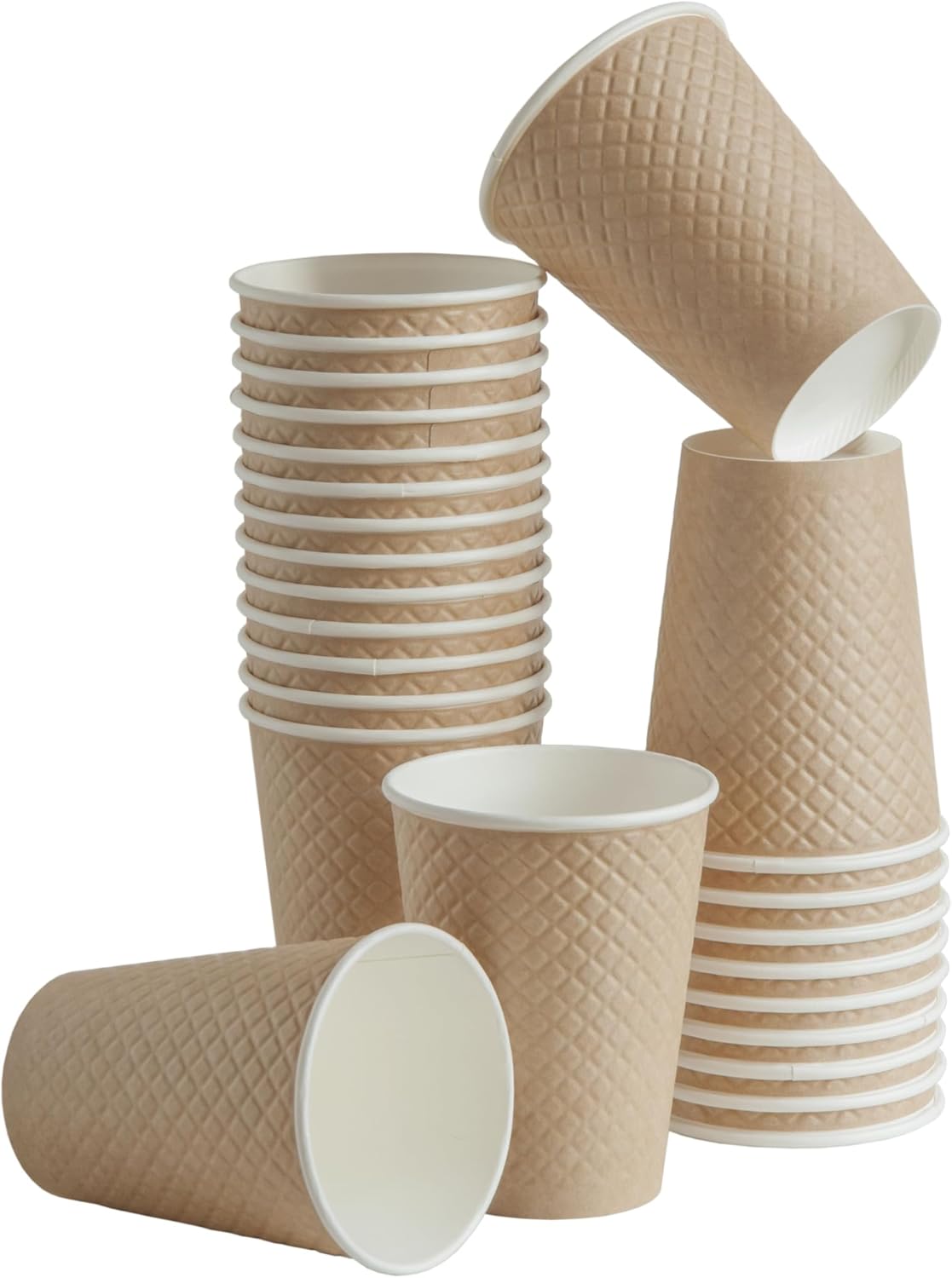 CUPTOYOU 25 adet kraft çift duvarlı kahve bardağı 12 oz, parti kağıt bardaklar 300 ml, soğuk ve sıcak içecekler için kraft dalgalı bardaklar,