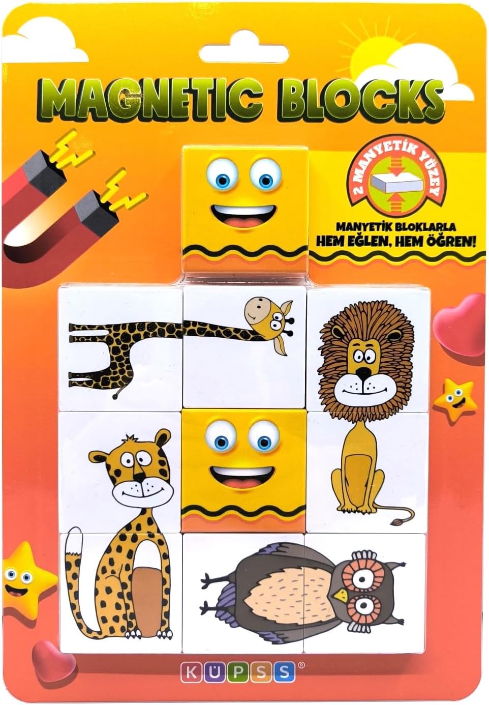 Manyetik Blok İki Parçalı Baby Puzzle - 8 Sevimli Hayvan Figürü