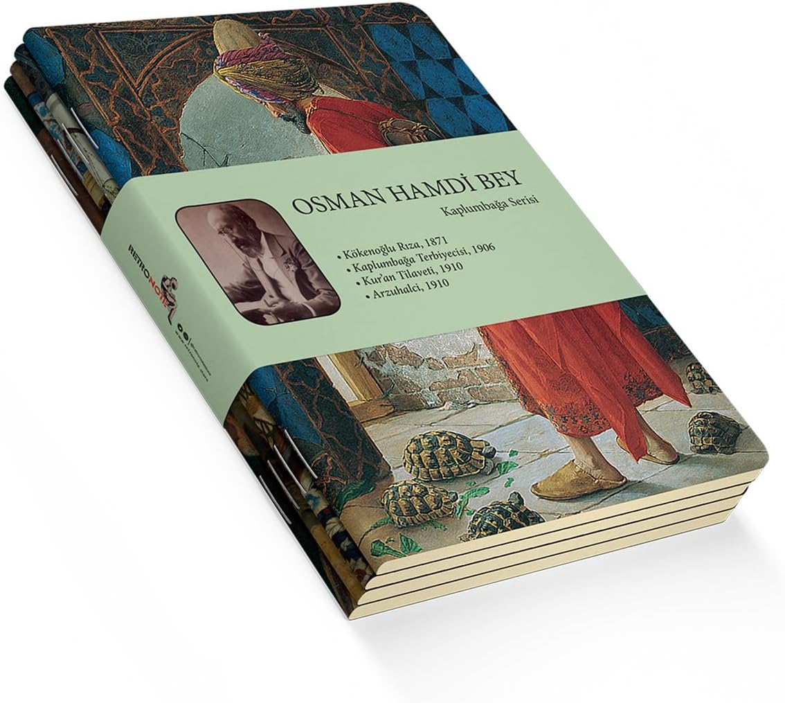 Kaplumbağa Serisi - A5, Hamdi Bey 4'lü Defter Seti III, Çizgisiz, Toplam 256 Sayfa, Her biri 64 Sayfa, Tel Dikiş, Esnek Kapak, Oval Kenar, Tuval Doku, 60 gram, Sarı Krem Renk