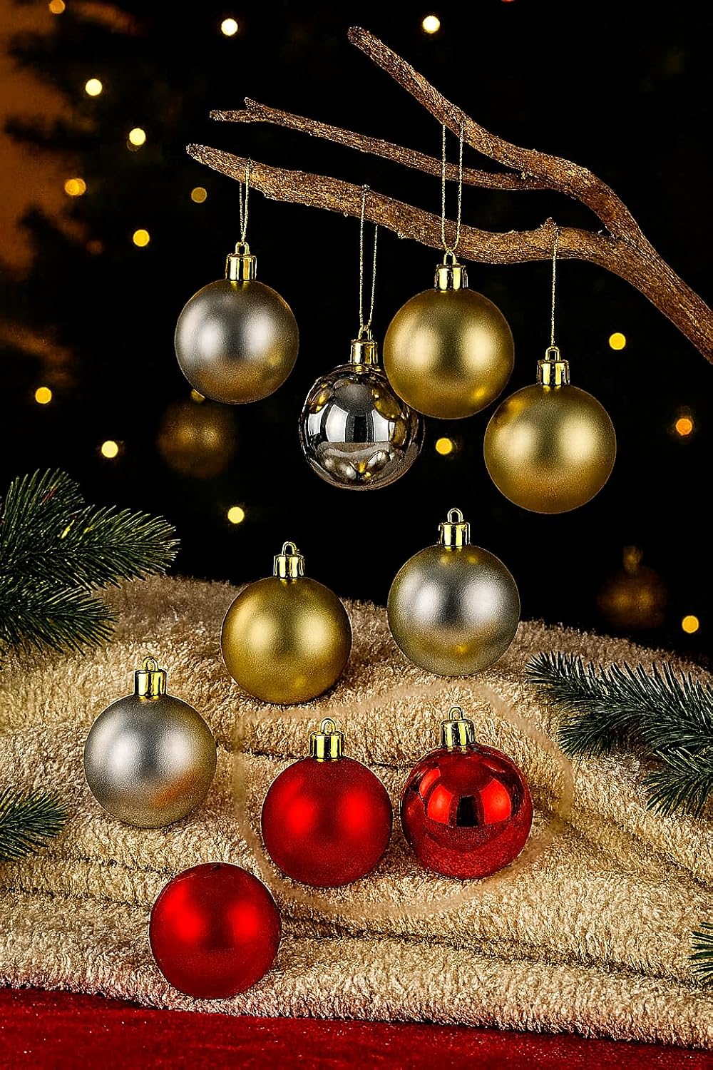 6 Adet Lüx Yılbaşı Ağacı Süsü Yılbaşı Davulu Set Ağacı Süslemeleri Topları Topu Parti Asılı Top Yılbaşı Süsleri Karışık 4 cm