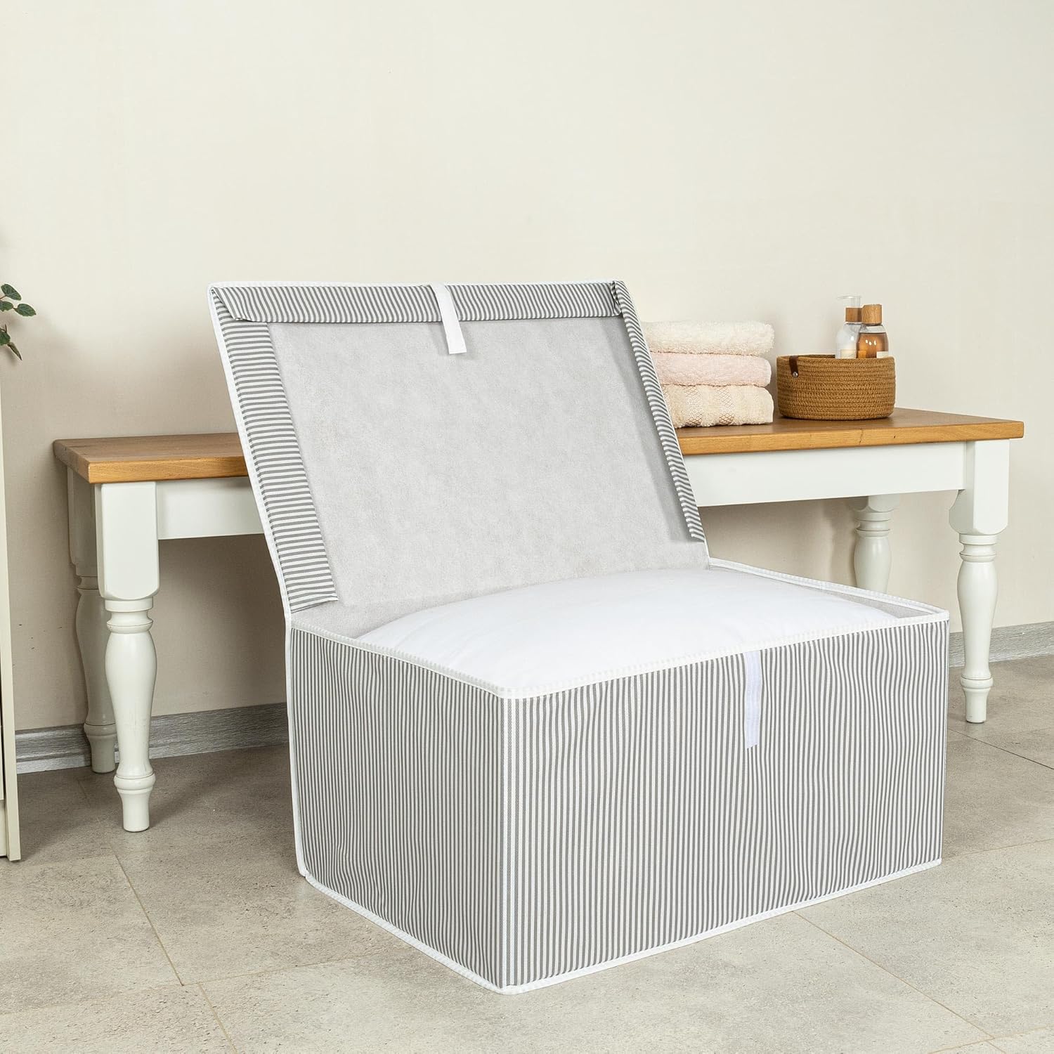 Pazar Kapısı Çok Amaçlı Düzenleyici Kapaklı Sandık Tipi Kutu Hurç Organizer (50 x 40 x 30, Gri)