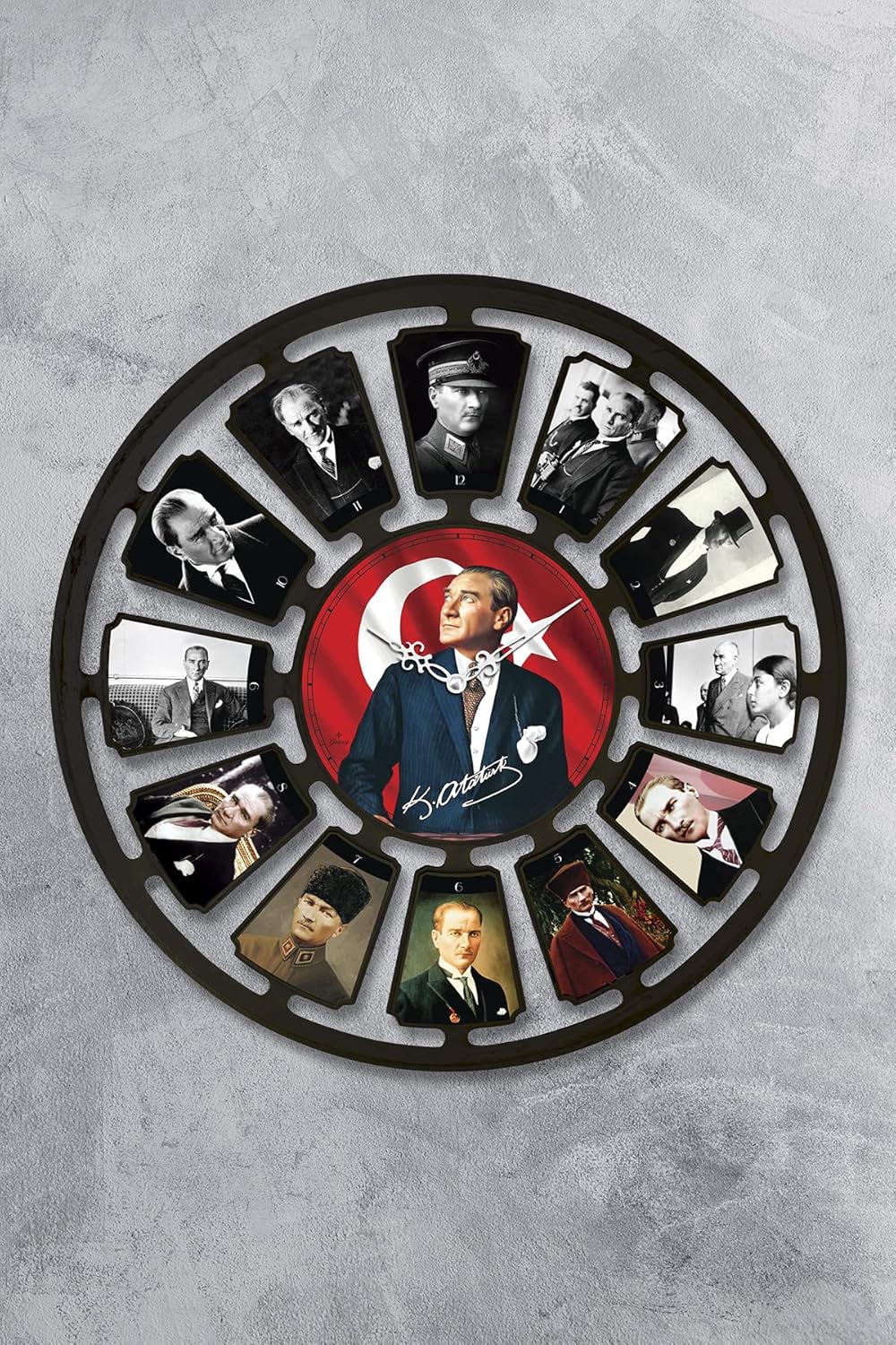 Atatürk Duvar Saati Akar Saniye Sessiz Mekanizma 36 cm