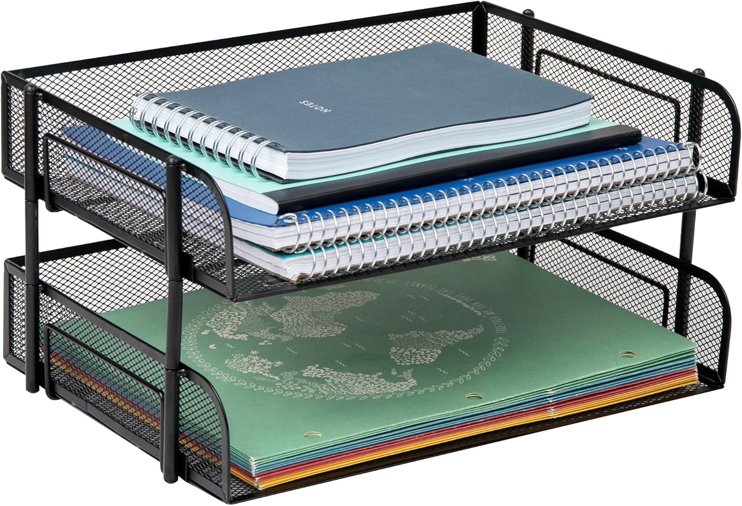 Reader 2'li Paket İstiflenebilir Metal Mesh Dosya Tutucu Tepsileri, Belge Tutucu, Masaüstü Dosya Düzenleyici, Siyah