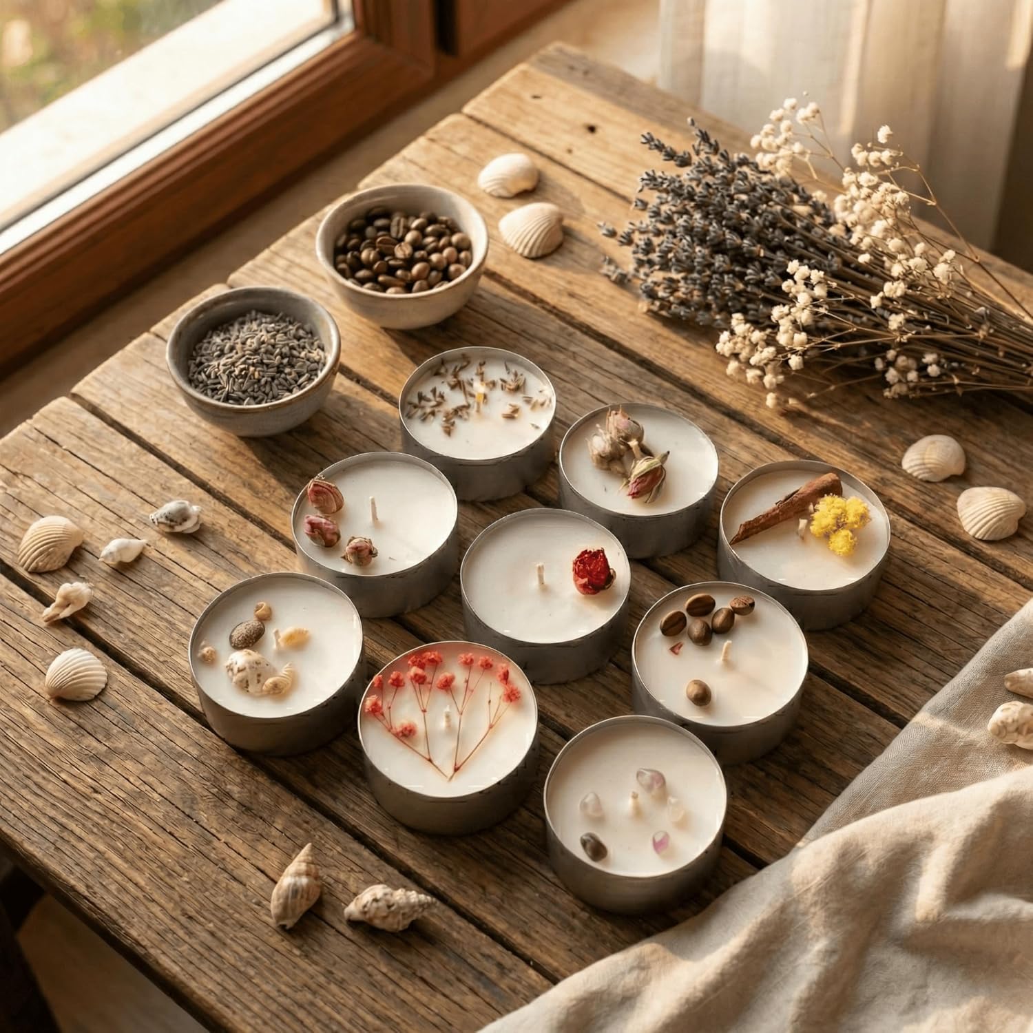 XL Boy Tealight Soya Mum – 9’lu Bundle (36 Normal Tealight Eşdeğer) – Nane,Çikolata veVanilya Kokulu – 14 Saat Yanma Süresi – Doğal & El Yapımı Kokulu Mum