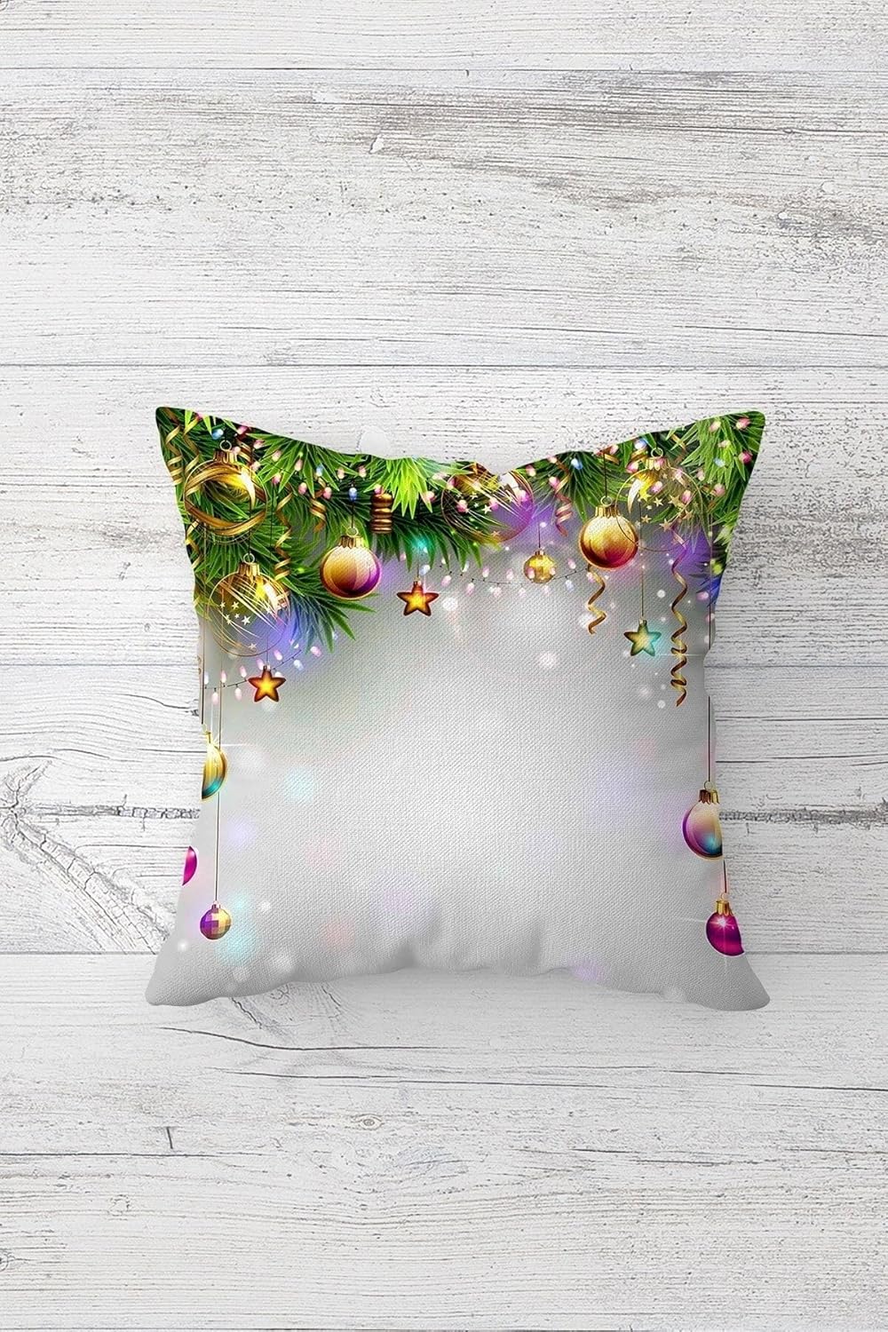 Pelangi Yılbaşı Temalı Süs Desenli Çift Tarafı Baskılı Gizli Fermuarlı Yastık Kılıfı Kırlent Yastık Kılıfı, yeşil-gold 45 x 45