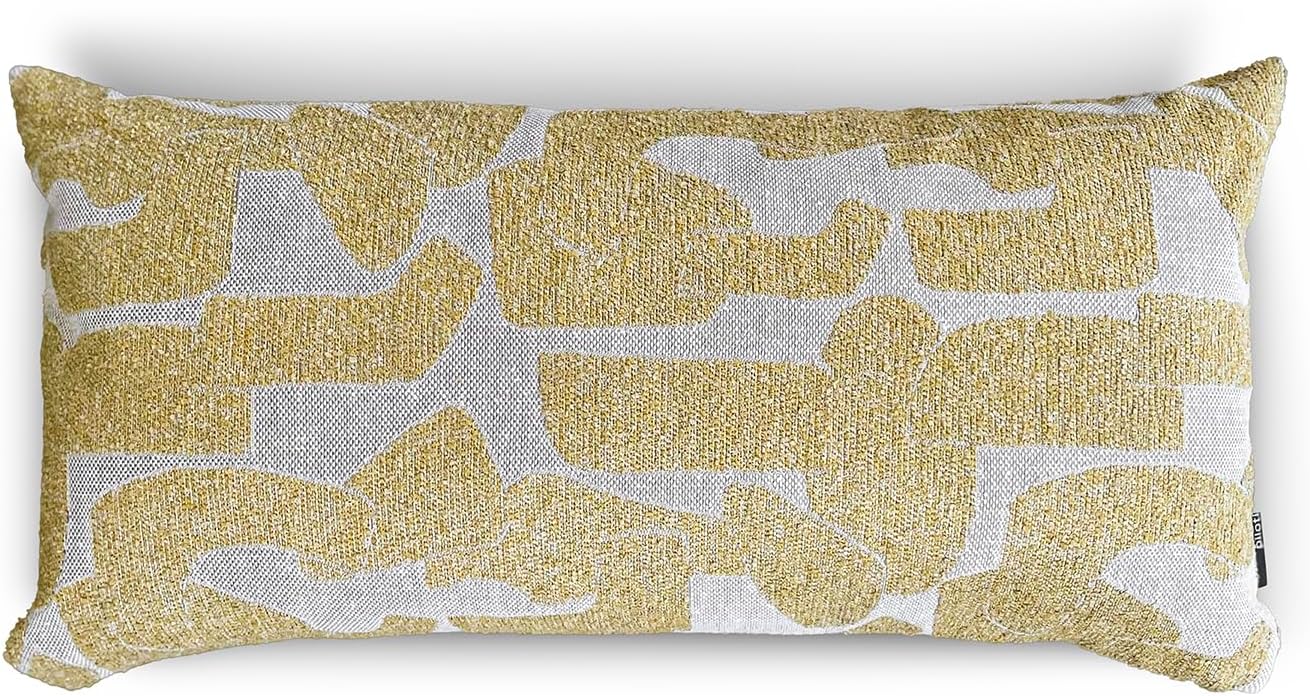 Piloti - Yellow Series - Sarı Jakar Desenli Dikdörtgen Dekoratif Kırlent/Yastık Kılıfı 30x60 cm