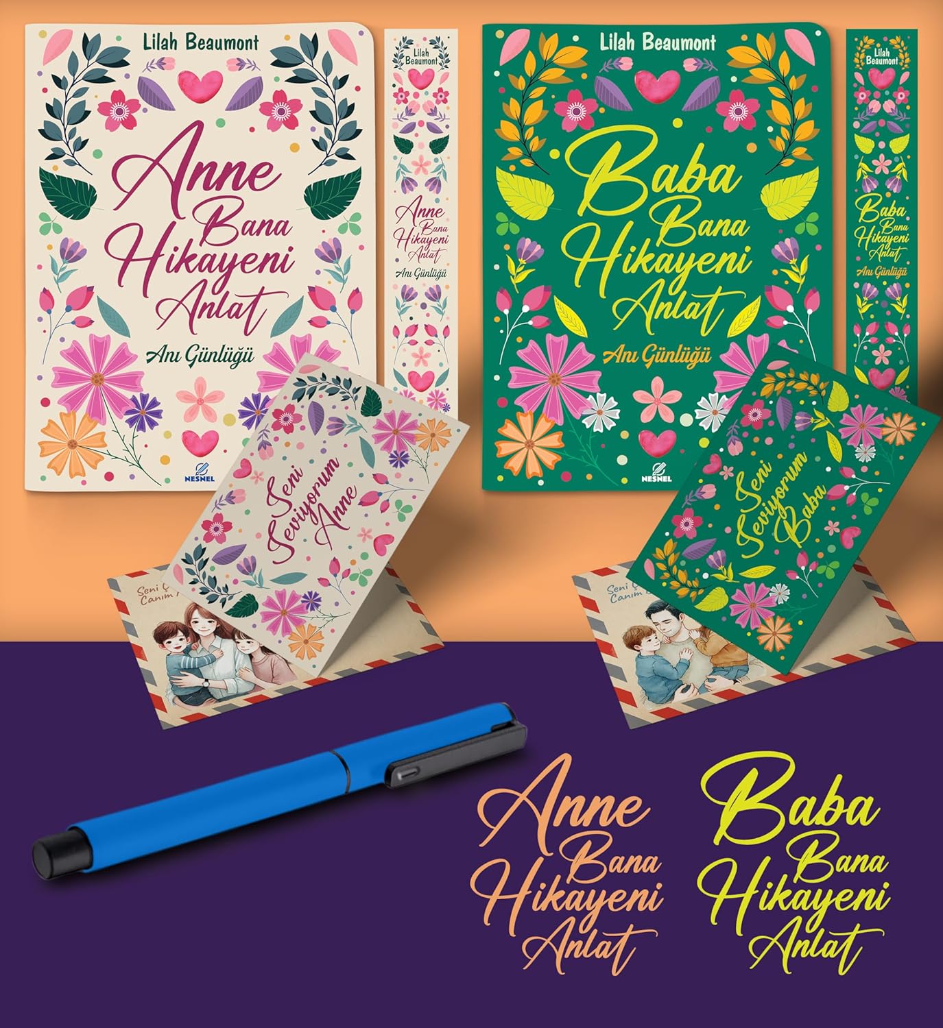 Anne ve Baba Bana Hikayeni Anlat Ayraç Kartpostal Kalem - Mavi