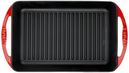 Metal Dikdörtgen Metal Kulplu Izgara Döküm Tava, 22x32, Kırmızı