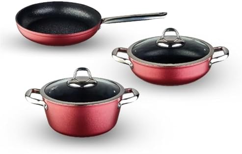 Daily Titanium 5 Parça Set Çelik Sap Metalik Kırmızı (22Cm Derin Tencere + 26Cm Sığ Tencere&Tava)