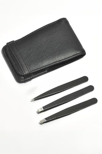 Profesyonel 3'lü Siyah Deri Çantalı Cımbız Seti