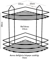 Banyo Aksesuar Seti 3'lü Siyah, Ömür Boyu Paslanmaz Köşelik Duş Rafı Şampuanlık Siyah Ek-02