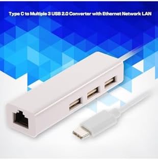 USB Type-C Ethernet Adaptörü, Telefon ve Tabletler İçin larda Ethernet Çalışmaz, 3 Port USB 2.0 Hub, Ağ Bağlantısı