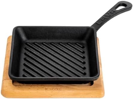 Döküm Mini Kare Izgara Tava Kayın Ahşap Altlıklı Döküm Demir Yekpare Saplı Ölçü 16x16cm.