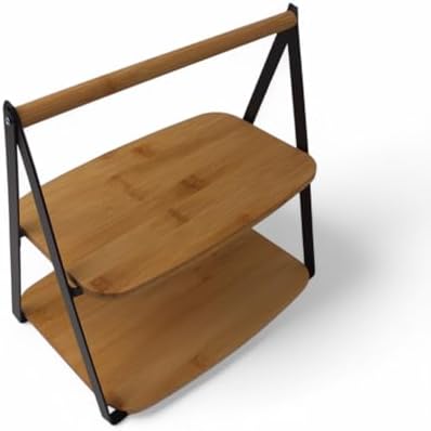 2 Katlı Dikdörtgen Bambu Servis Sunum Seti Büyük Boy, Kuru Pasta, Kurabiye ve Kek Sunumları İçin Büyük Boy (34cm-26.5cm-16cm)