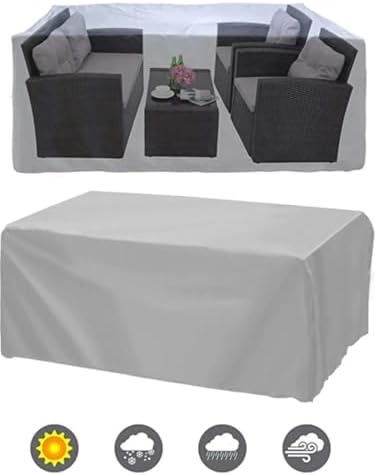 Bahçe mobilyası örtüsü, bahçe mobilyası brandası, su geçirmez, rüzgar geçirmez, UV dayanıklı, bahçe mobilyası örtüsü, Bahçe Mobilya Brandası Masa Koruma Örtüsü (GRI, 200 * 160 * 80)