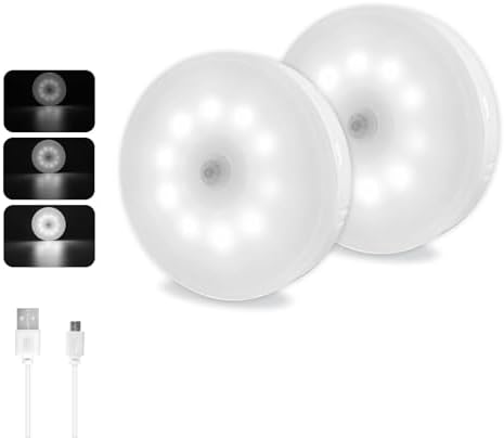 Hareket Sensörü Gece Lambası USB Şarj Edilebilir, Soğuk Beyaz ve Kısılabilir, 10 LED, Manyetik Gece Lambası, Dolap Merdivenleri Koridor Banyo için Hareket Sensörü Işığı, 3 adet