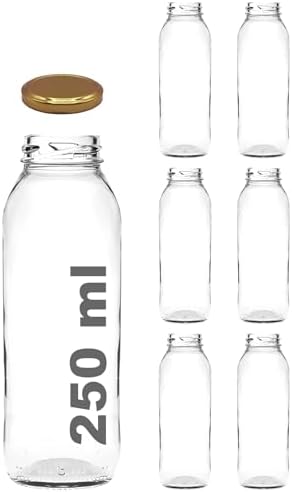 250 ml Metal Kapaklı Meyve Suyu, Meşrubat, Limonata Şişesi 250 cc Cam Şişe 6 Adet (Altın/)