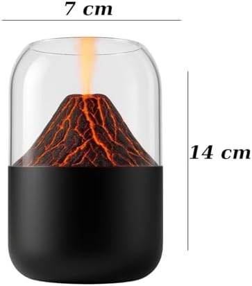 Mini Volkan Alev Efektli Aromaterapi Hava Nemlendirici – 14x7 cm USB Şarjlı Renk Değiştiren LED Işıklı Masa Üstü Difüzör