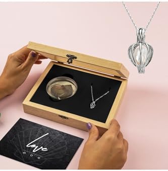 Sevgililer Günü Hediyesi Istiridye Kolye - Gerçek Inci Kolye Ahşap Hediye Kutusu