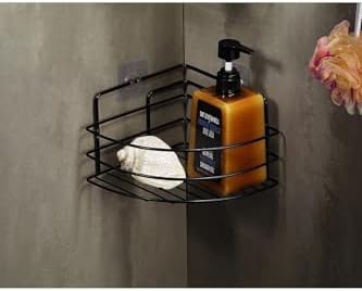 Ömür Boyu Paslanmaz Yapışkanlı Banyo Köşeliği Düzenleyici Şampuanlık Duş Rafı Siyah Tk-01