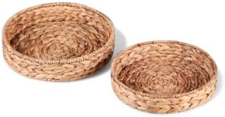 2'li El Yapımı ve Doğal Hasır Yuvarlak Tepsi Seti, 2'li Doğal Hasır Yuvarlak Sepet Seti