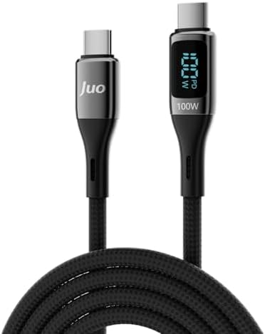 Juo 100W 5A QC4.0 Dijital Led Ekranlı E-Mark Çipli USB PD Type-C Hızlı Şarj ve Data Kablosu 1 Metre