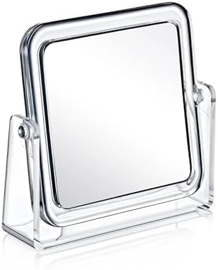 Çift Taraflı Büyüteçli Kare Makyaj Aynası, 360° Döner Mekanizmalı ve Taşınabilir Kompakt Tasarım