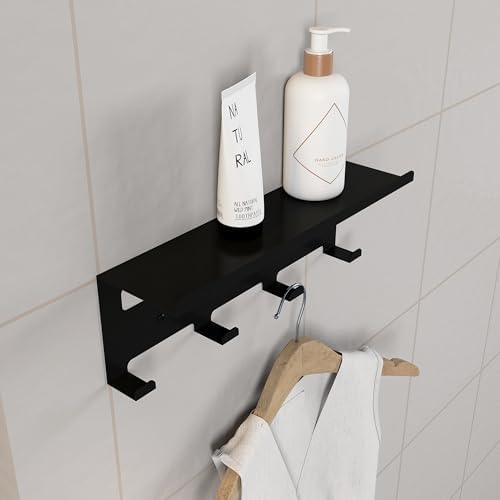 Siyah Metal Duvar Rafı ve Askılık - Çok Amaçlı Askı Aparatatı - Banyo, Mutfak, Giyinme Odası, Kiler ve Oda Kapı arkaları için Uygun