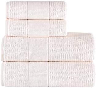 Tekstil | 50x90-70x140 Cm 4'Lü Banyo Havlu Seti,%100 Pamuklu Havlu Takımı Krem