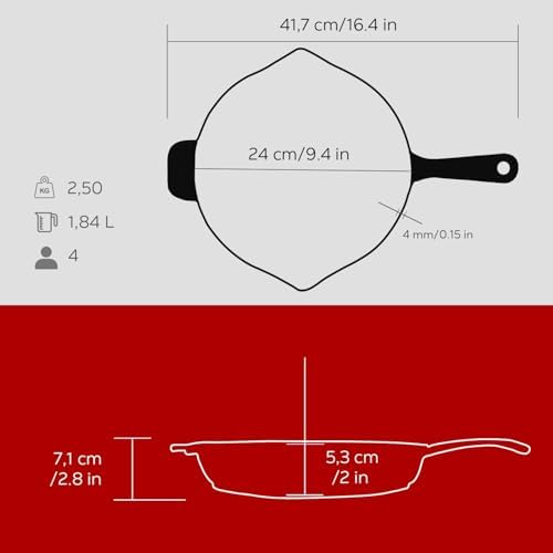 Döküm Yuvarlak Kızartma Tavası Döküm Demir Yekpare Saplı. Çap(Ø)24cm - Kırmızı