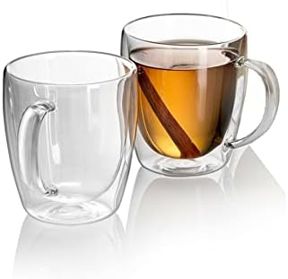 2 Adet Büyük Boy 350 ml Çift Cidarlı Cam Çay Kahve Meşrubat Kupa Çift Camlı Isı Yalıtımlı Kulplu Cam Bardak