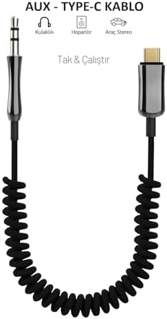 Type-C to 3.5mm Örgülü Aux Kablo Dönüştürücüleri (Tüm Type-C girişli telefonlar ile uyumludur - 15 ile Uyumlu DESTEKLER (Spiralli)