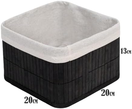 Bambu Çok Amaçlı Saklama Kutusu Düzenleyici Kare Organizer, Dekoratif Bambu Düzenleyici SİYAH (20x20x13cm)