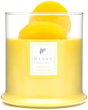 Büyük Üfleme Cam Ahşap Fitilli Limon Çiçeği Vegan Mum (380 gr)