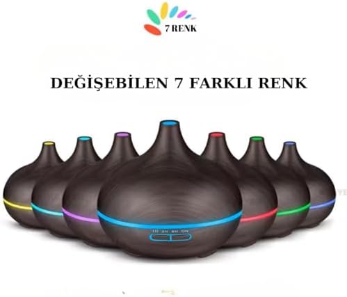 Kumandalı Oda Nemlendirici, Difüzör Buhar Ultrasonik Hava Nemlendirici, Aromatik Oda Kokusu 7 Renk Led Işıklı, 550 Ml