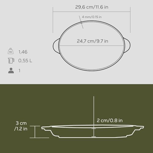 Döküm Fajita Tavası 18x24 Kulplu, Oval