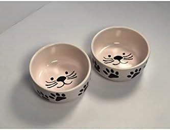 Seramik Kase Kedi Mama Su Kabı Pembe Renk 2'li