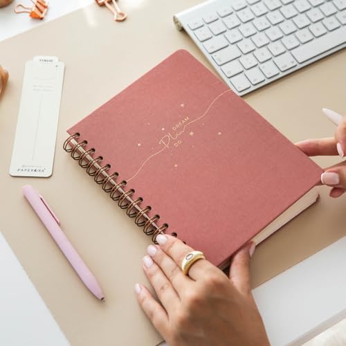 A5 Spiralli Sert Kapak Kareli Tarihsiz Not Defteri Pembe