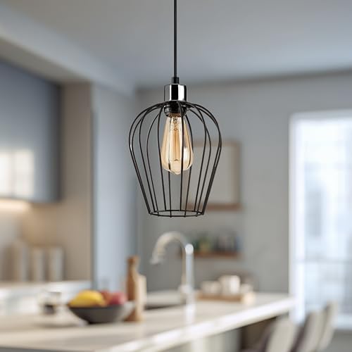 Siyah Tekli Tel Sarkıt Aydınlatma, Ev, Ofis, Cafe, Restoran Avizeleri, E27 Duy