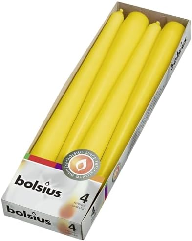 Sarı Konik Şamdan Mumlar 4 Paket - 24,5 cm - 7,5 Saat Yanan Damlamayan Mumlar - Akşam Yemeği, Parti, Düğün Dekoru için Uzun Mum Seti