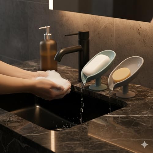 Store Vantuzlu Su Giderli Sabunluk 2’li Set – Kaymaz, Kendiliğinden Su Akıtmalı, Tezgah Üstü Sabunluk – Banyo & Mutfak İçin Pratik Sabun Tutucu