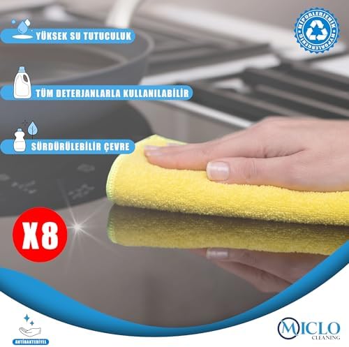 | Mikrofiber Temizlik Bezi | Klasik Serii | 250 GSM | Banyo, Mutfak Bezi | Bulaşık Kurulama Bezi | 4 Renk x8 Adet