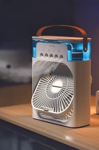 3'ü 1 Arada Soğuk Buharlı Nemlendirici Masaüstü Vantilatör USB Fan Gece Lambası 600ml