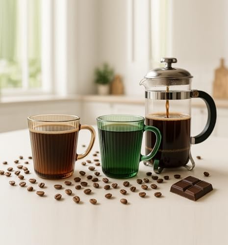 2 Adet Renkli Cam Kupa Bardak Çay Kahve Meşrubat Tatlı Bardağı Yeşil ve Kahve 370 ml