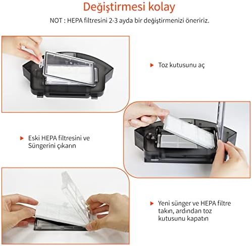 Ultenis D5s Pro Aksesuar Kiti, 11 Parça (4 Yan fırça + 4 HEPA filtre + 2 Mikrofiber paspas bezi + 1 Rulo fırça)