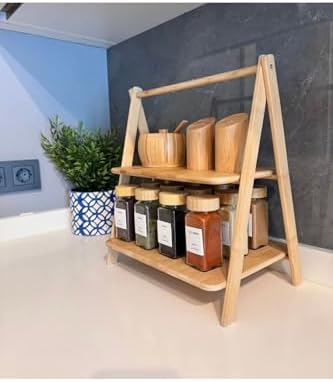 2 Katlı Dikdörtgen Bambu Servis Sunum Seti Büyük Boy, Kuru Pasta, Kurabiye ve Kek Sunumları İçin Büyük Boy (38cm-30cm-22.5cm)