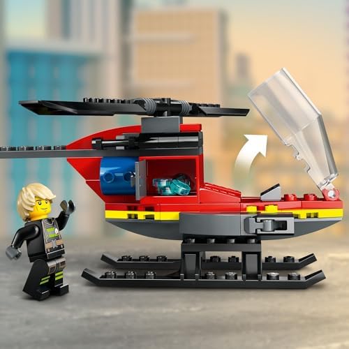 City İtfaiye Kurtarma Helikopteri 60411-5 Yaş ve Üzeri Çocuklar için Pilot Minifigürü İçeren Yaratıcı Oyuncak Yapım Seti (85 Parça)