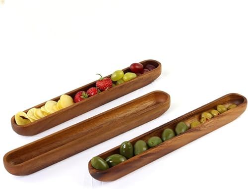 Akasya Ağacından Ahşap Zeytin Tabağı, Zeytinlik,Ahşap Zeytin Tepsisi El Yapımı Akasya Ahşap Uzun Kano Tekne Tarzı Çanak - Yemek Servis Tabağı Masa Orta Parça (35cm*5cm)