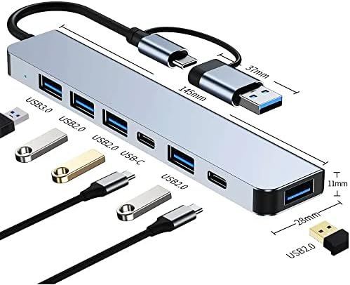 Çoklayıcı Adaptör 7in1 USB/Type-c To USB A, USB C uyumlu Çevirici Adaptör Çok Portlu Çoklayıcı 7 in 1 USB HUB (Gri)